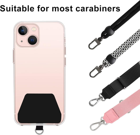 Handyband Pads, 2 Stück Selbstklebende Telefon Patch Ersatz Handy Band Zubehör, Silberne D-Schließe Handy-Tether Tabs für alle Smartphones Schwarz