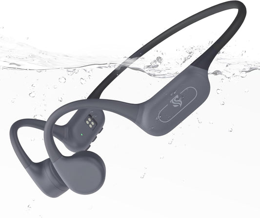 Kopfhörer Schwimmen – Knochenschall Kopfhörer Bluetooth 5.4, IPX8 Wasserdichte Sport Headphones mit MP3-Modus, Unterwasser Open Ear Headset mit 32 GB Speicher, Leicht & Sicher für Fitness (Grau)