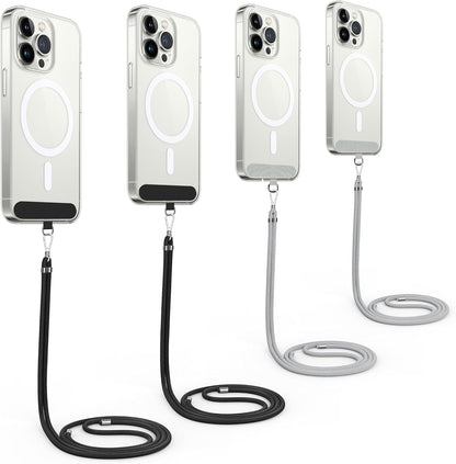 4 Stück Handyband Zum Umhängen und 4Stück Handy Bänd Patch, Verstellbar Handy Umhängeband, Nylon Handyhülle mit Band Handy Band zum Umhängen kompatibel mit Alle Smartphones Schwarz & Grau