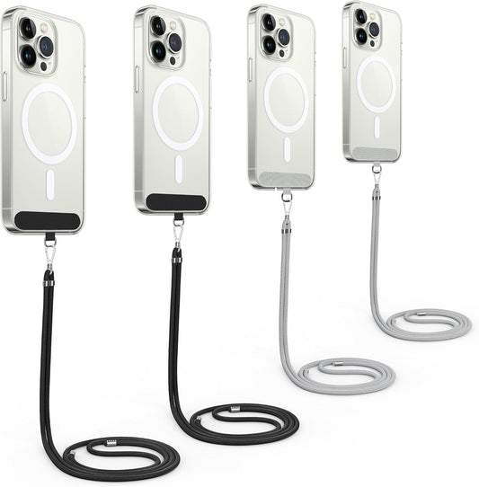 4 Stück Handyband Zum Umhängen und 4Stück Handy Bänd Patch, Verstellbar Handy Umhängeband, Nylon Handyhülle mit Band Handy Band zum Umhängen kompatibel mit Alle Smartphones Schwarz & Grau